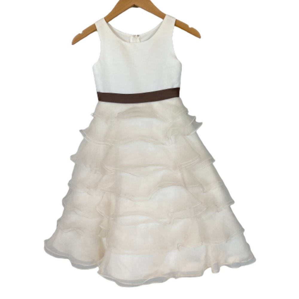 Alfred Angelo Cream Sheer Ruffle Tiered Skirt Dress Size 10 Perfect For Holidays